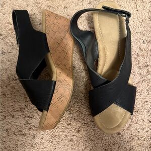 CL by Laundry Black Wedge Sandals